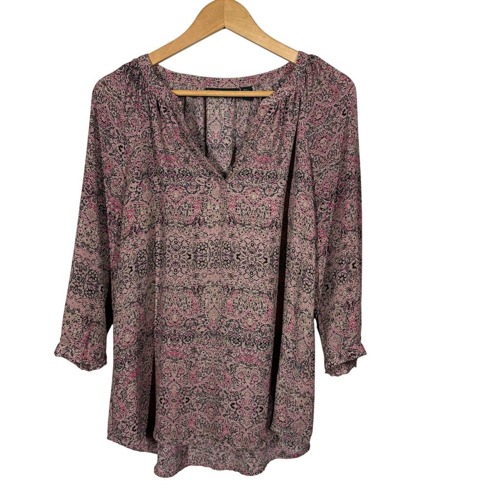 Cynthia Rowley Y2K Paisley Print Tunic Pink Blush Casual 3/4 Sleeve - S